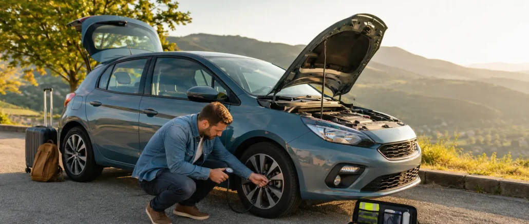 Préparer sa voiture avant un long trajet en vérifiant la pression des pneus